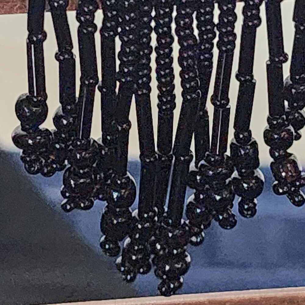 Coal Black Handmade Beaded Chandelier Shepard's Hook Earrings for Pierced Ears - Picture 6 of 16